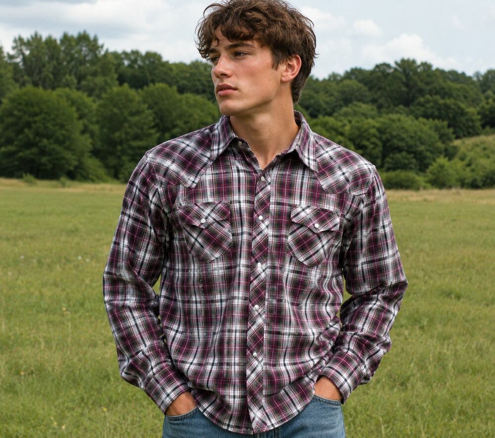 Rustler  X Long Tails Plaid Pearl Snap Western Shirt Sz XXL Red Black